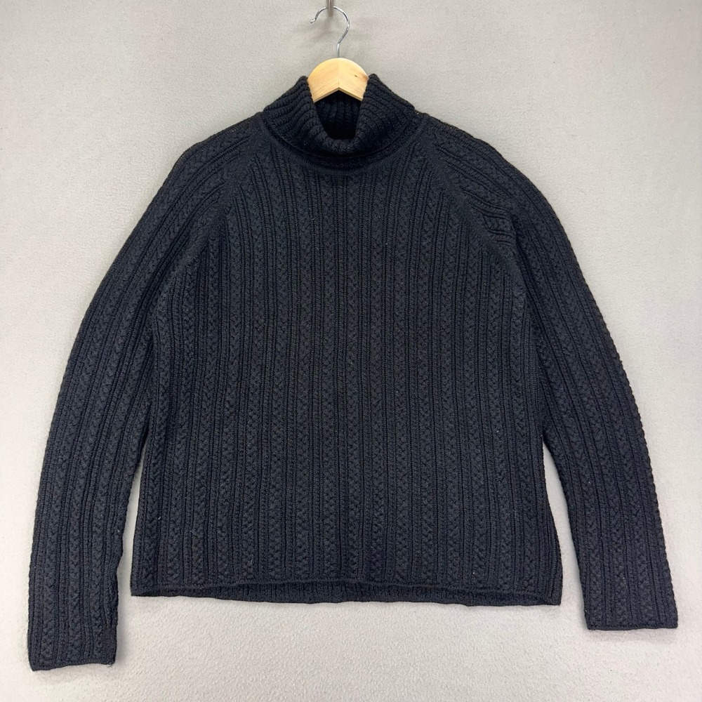 Alpaca 111 Cable Knit Sweater Womens L Black Alpaca Silk‎ Turtleneck Long Sleeve